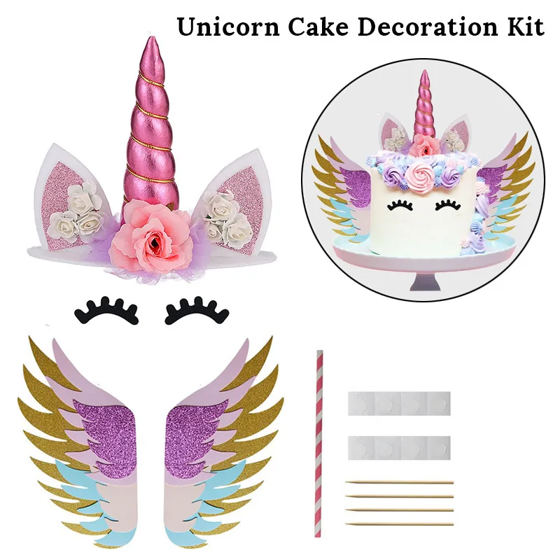 1set cake decor Вечерние бумажные коробки для попкорна в виде единорога, подарочные коробки для конфет, пакеты для печенья, украшения для детских дней рождения, подарочные пакеты, принадлежности для детского душа - Цвет: 1set cake decor