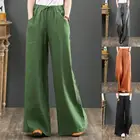 Брюки-карандаш женские с широкими штанинами, повседневные впитывающие пот штаны с карманами, эластичные однотонные, на шнуровке, лето 2021