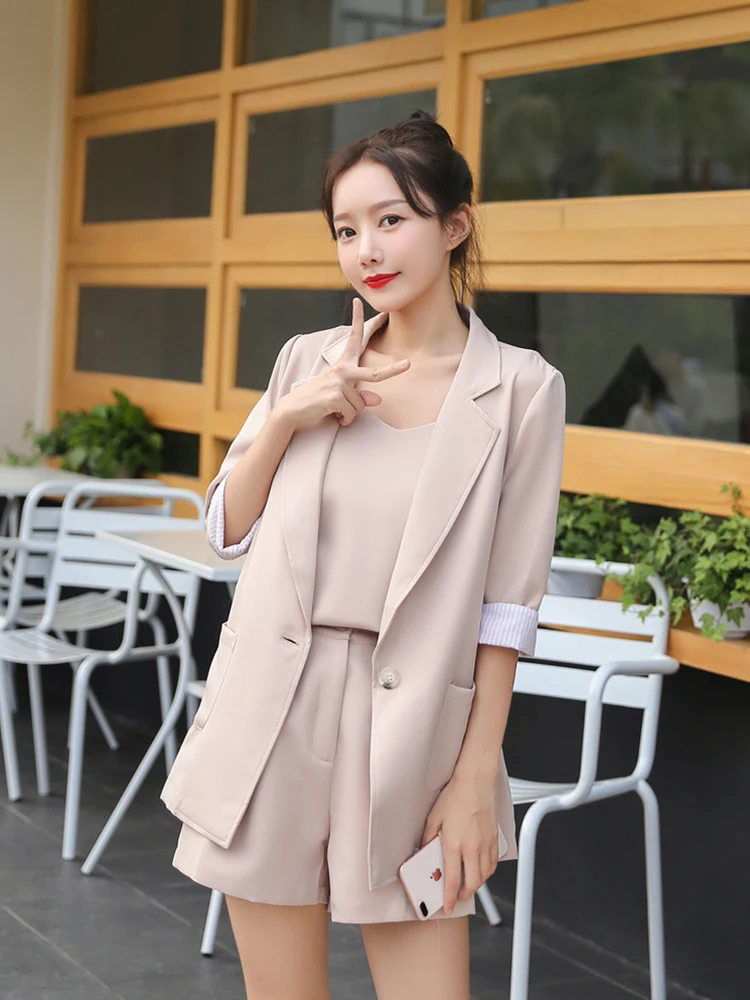 Летний костюм женский с шортами со штанами весенний Новый элегантный пиджак и