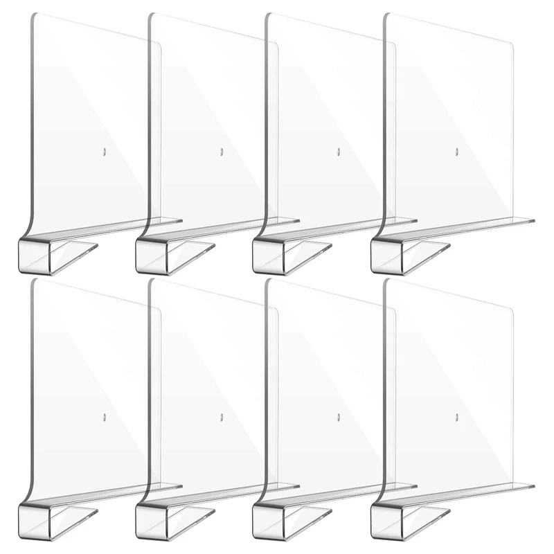 

8 Pack Clear Acrylic Shelf Dividers for Closet, Wood Shelf Organizer, Multi-Functional Wood Closet Separator for Storage
