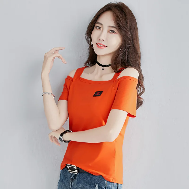 Shintimes топы с открытыми плечами для женщин летние футболки воротником-лодочкой