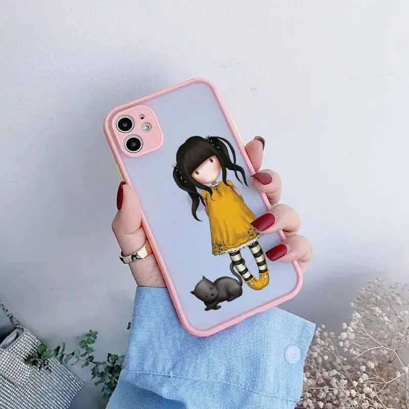 

Cartoon girl Santoroes Gorjuss Phone Cases For iphone 12 11 Pro Max Mini XS 8 7 Plus X SE 2020 XR Light pink Matte Transparent