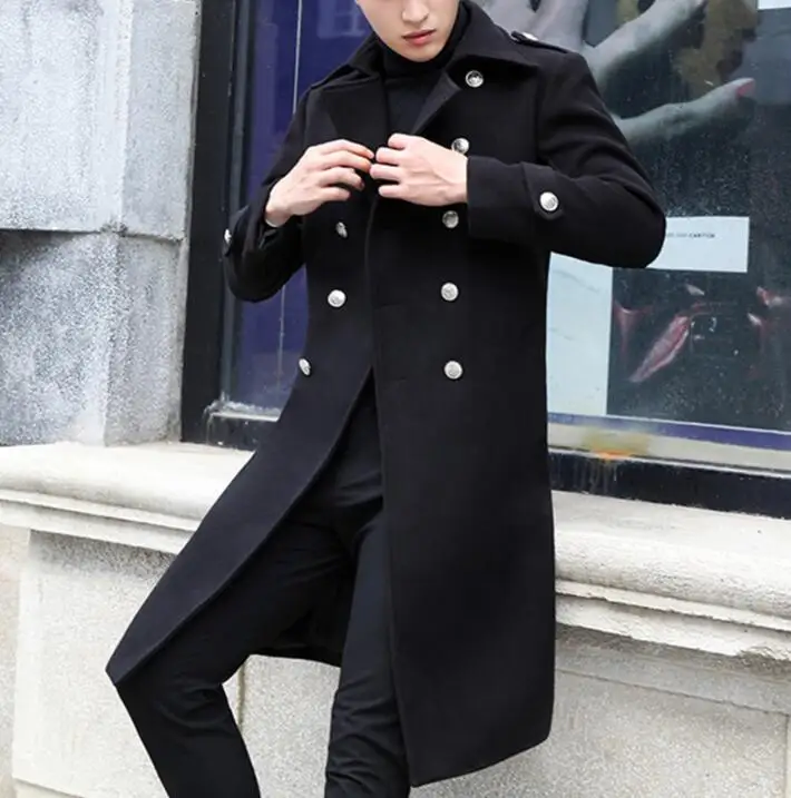 Autumn winter woolen coat men thick trench coats long sleeves overcoat mens cashmere coat casaco masculino inverno erkek england