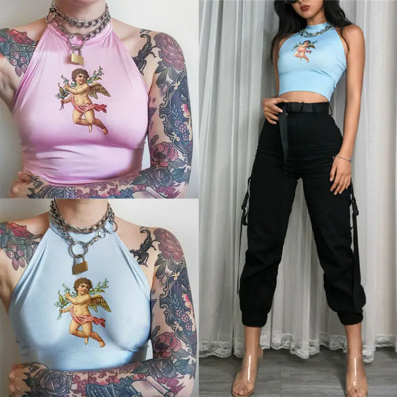2019 сексуальные женские топы майки с принтом ангела летняя рубашка открытой