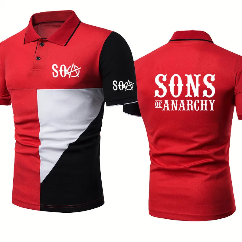 

Casual trend Men's short sleeve SOA Sons of Anarchy the Child SONS Printing POLO shirt Splicing High Quality Cotton Men's tops