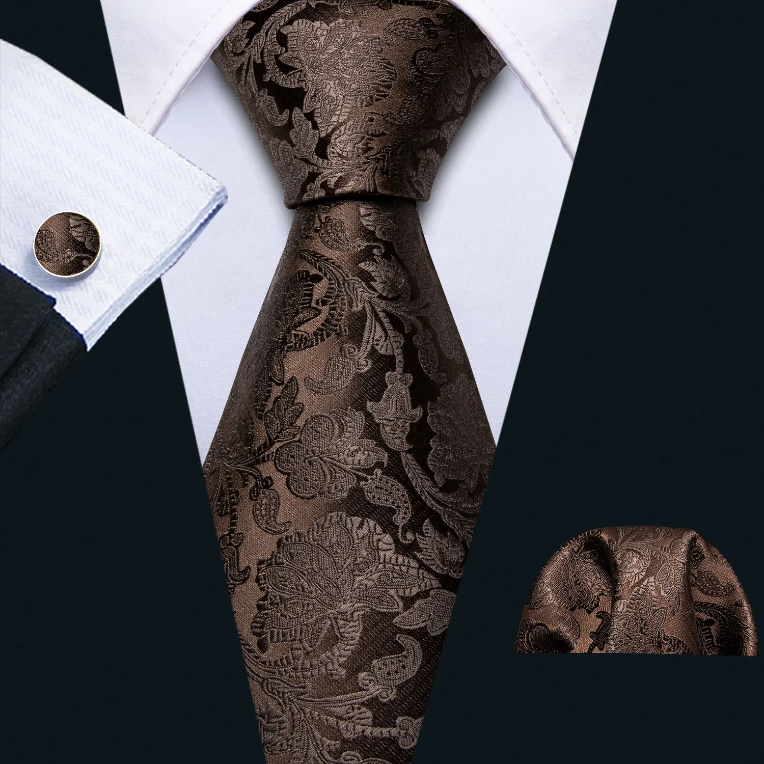 Corbata de boda para hombre, conjunto de pañuelo de seda Floral marrón, tejido Jacquard, de diseñador de moda, de 9cm, FA-5507 de fiesta para hombre
