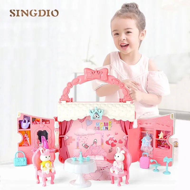 Dream happy family розовая кукольная мебель для дома пластиковый домик для дома для девочек кукольный домик для дома детские игрушки для детей Кролик