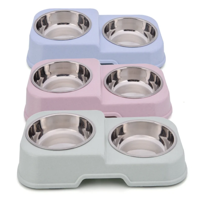 

Pet Dog Duble Bowl Kitten Food Water Feefer Stainless Steel Small Dogs Cats Drinking Dish Feeder for Pets Supplies Feeding Bowls