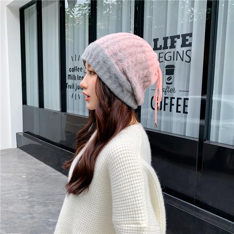 

Visrover New Hat Multi functional Snood Women Lic Winter Skully Double Gradual Color Bonnet Beanie Fashion Scarf Hat Female Gift