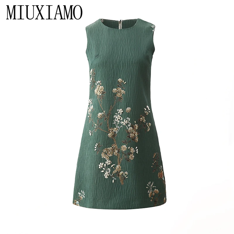 

MIUXIMAO роскошное летнее платье 2020, вечерние платья с цветами и бриллиантами, Стройное элегантное зеленое офисное платье для женщин