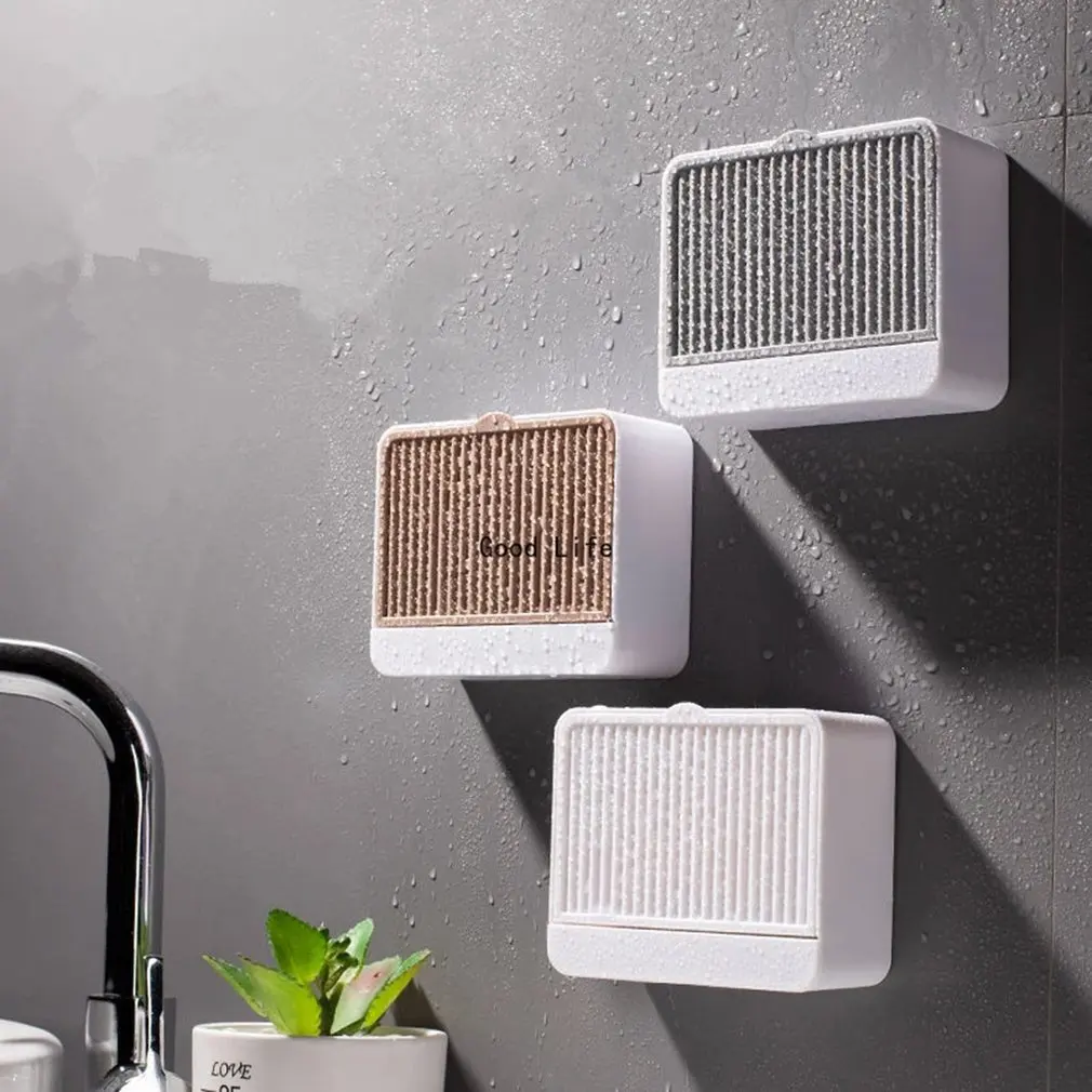 

Creative Wall Mounted Soap Box With Lid Double Grids Soap Draining Rack Bathroom Soap Holder With Drain And Water Tray