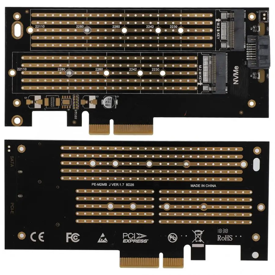 Карта расширения PCIE на M.2 SATA + NVME с двойным диском для 2230 2242 2260 2280 размер SSD