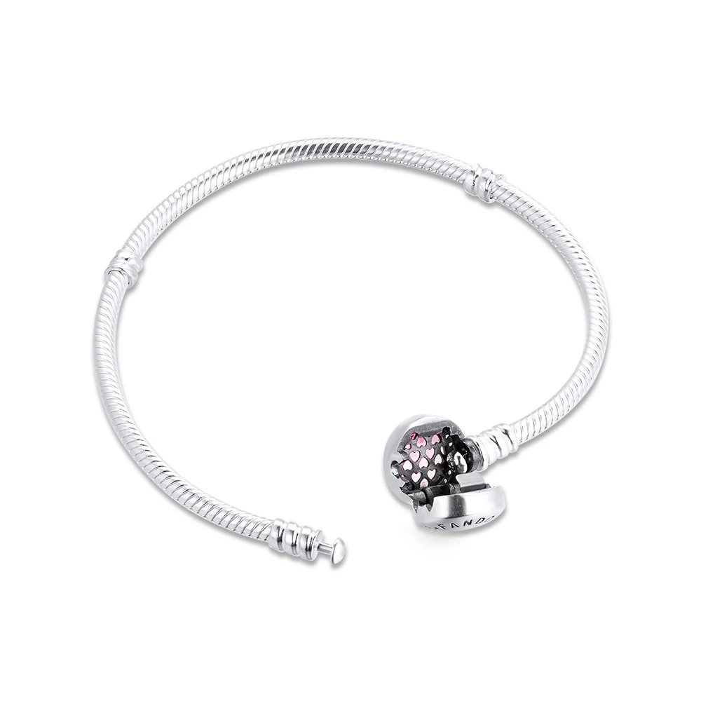 

Fandola 100% 925 Sterling-Silver-Jewelry Radiant Hearts Clasp Bracelets with Cerise CZ Fits for Brand Charm Bracelet DIY Jewelry