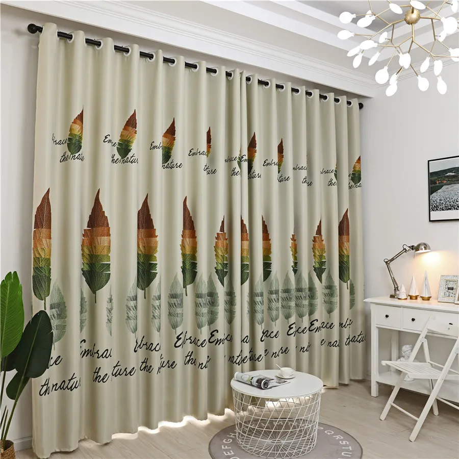Цветные полузатемняющие шторы с перьями для гостиной в сельском стиле