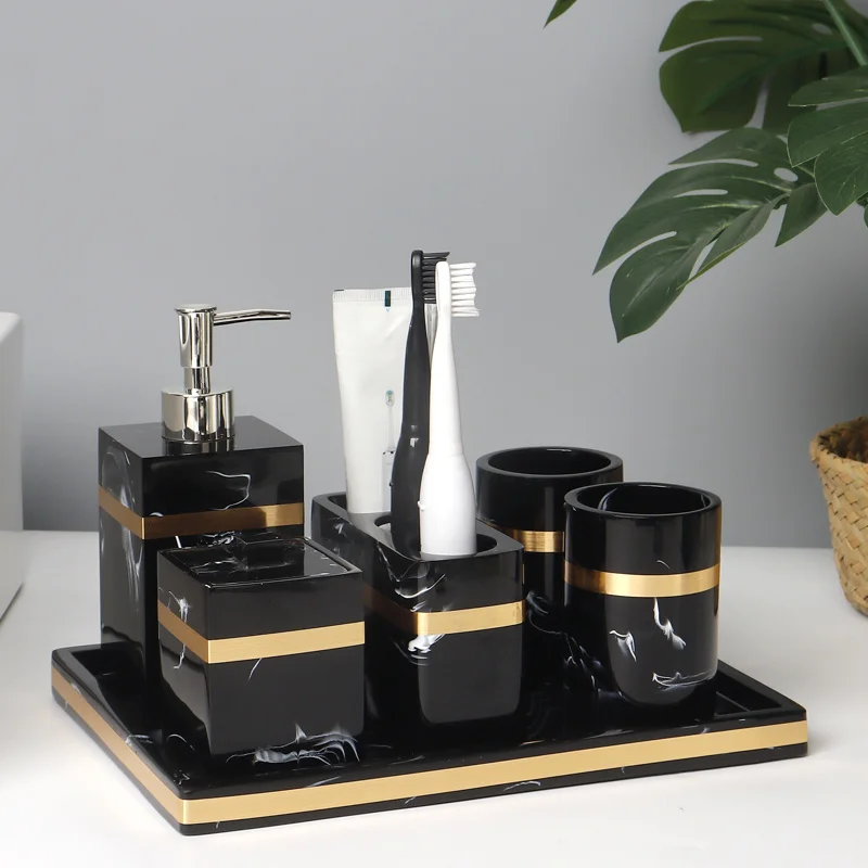resin bathroom set liquid soap dispenserdish toothbrush holder gargle cup tray cotton swabtissue box sell separately nordic free global shipping