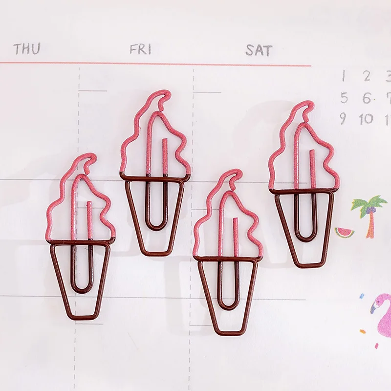 Ice-Cream-10pcs 10 шт. креативные кавайные мини-скрепки в форме моркови, мороженого, прозрачные скрепки, скрепки для заметок, букв, канцелярские принадлежности - Цвет: Ice-Cream-10pcs