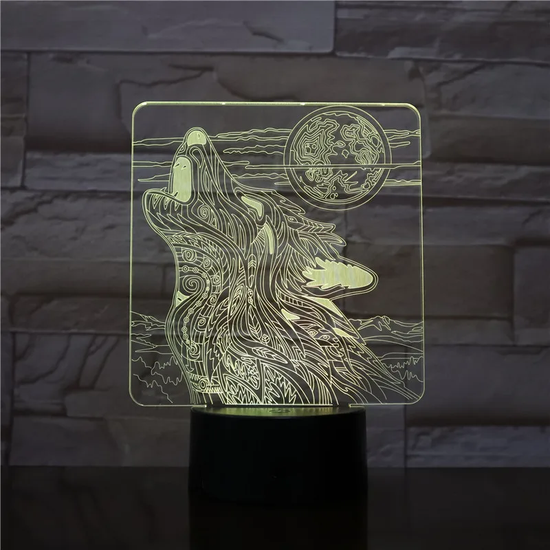 Волк рев Луна 3D лампа Ночной светильник USB/Батарея батарейках светодиодный