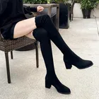 Новинка 2020, женские сапоги выше колена из флока, привлекательная Осенняя женская обувь на высоком каблуке со шнуровкой, зимние женские сапоги