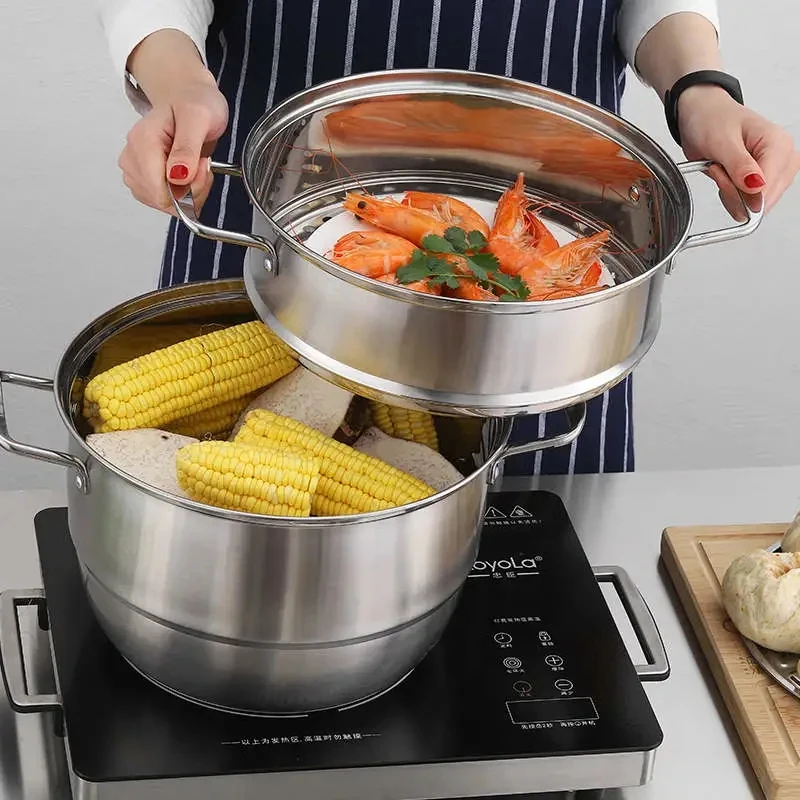 

Stainless Steel Steamer Extra-thick Composite Multi-layer Bottom Perspective Cover Thickened Stainless Steel Steamer Visual Pot