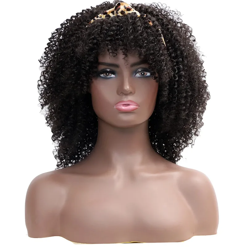 

Headband Wig For Afro Women Short Black Wavy Curly Wig Synthetic Wig With Bang Heat Resistant Fiber For Women Daily Party Use