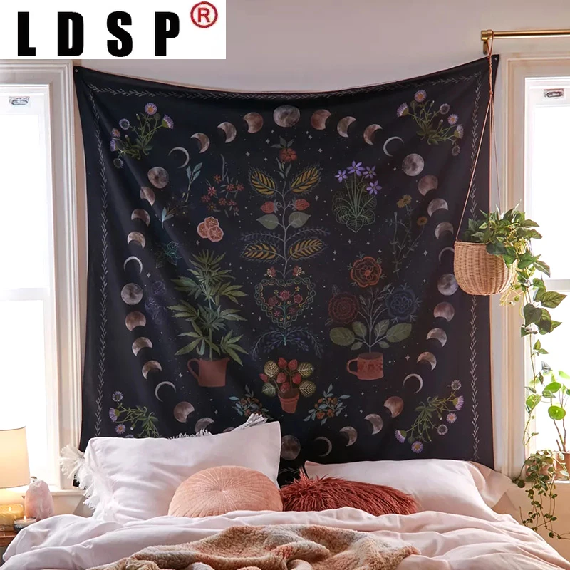 

LDSP Moon Phase Floral Mandala Tapestry Wall Hanging Covering Rug Background Cloth Beach Mat Blanket Art Bedroom Dorm Home Decor