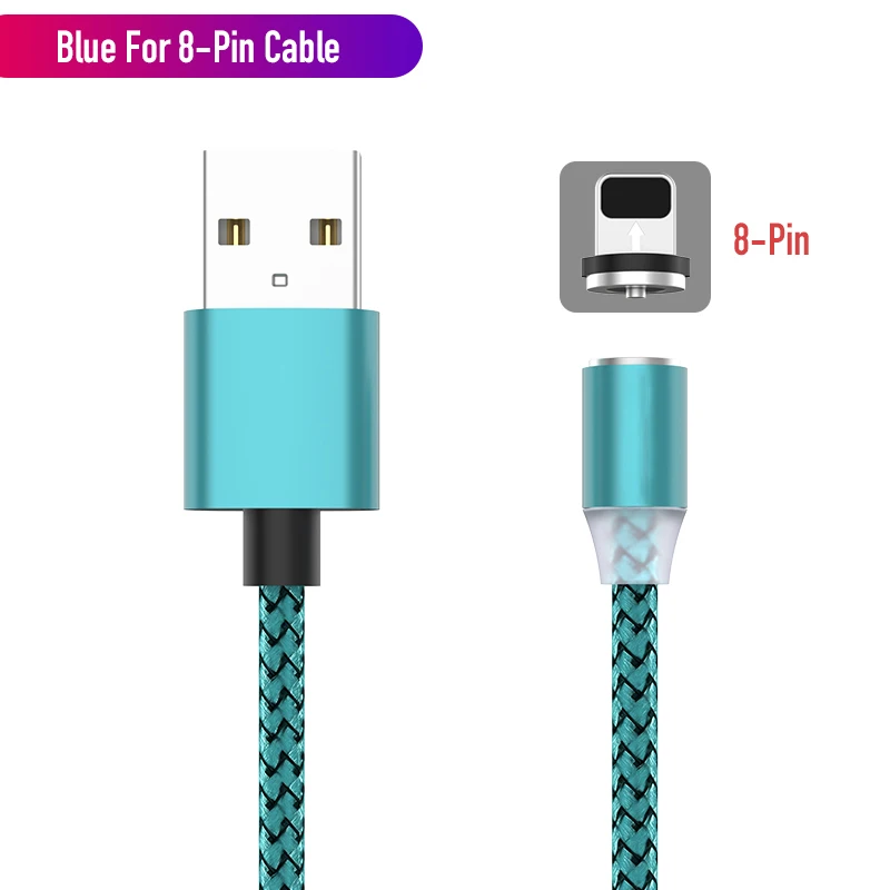 Blue For iPhone 1 м светодиодный магнитный USB кабель для iPhone Xs Max и usb type-C кабель Micro USB кабель для samsung Xiaomi huawei USB C адаптер - Цвет: Blue For iPhone