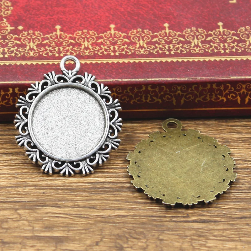 

5pcs New Fashion 20mm Inner Size Antique Bronze Silver Color Classic Round Style Cabochon Base Setting Charms Pendant