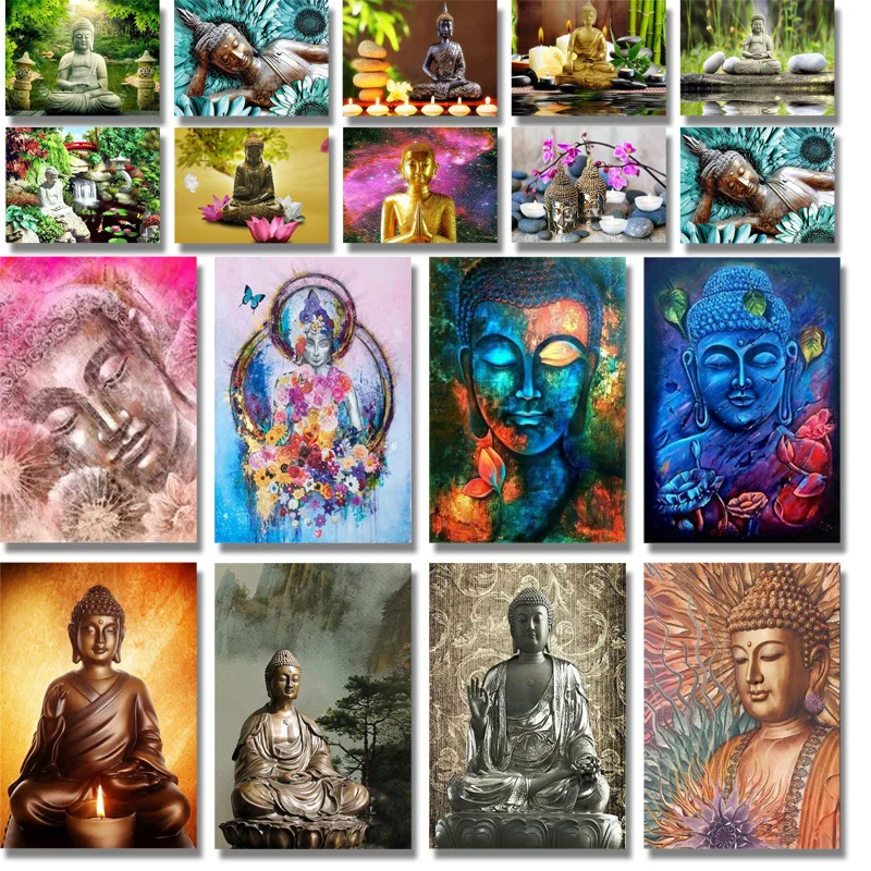 Полноразмерная 5D алмазная живопись сделай сам 3D картина Лотос и Будда круглая