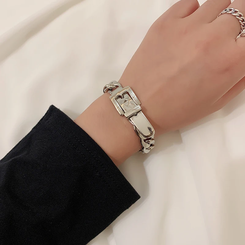 HZ Новый индивидуальный панк модного серебристого цвета цепочка ремень пряжка