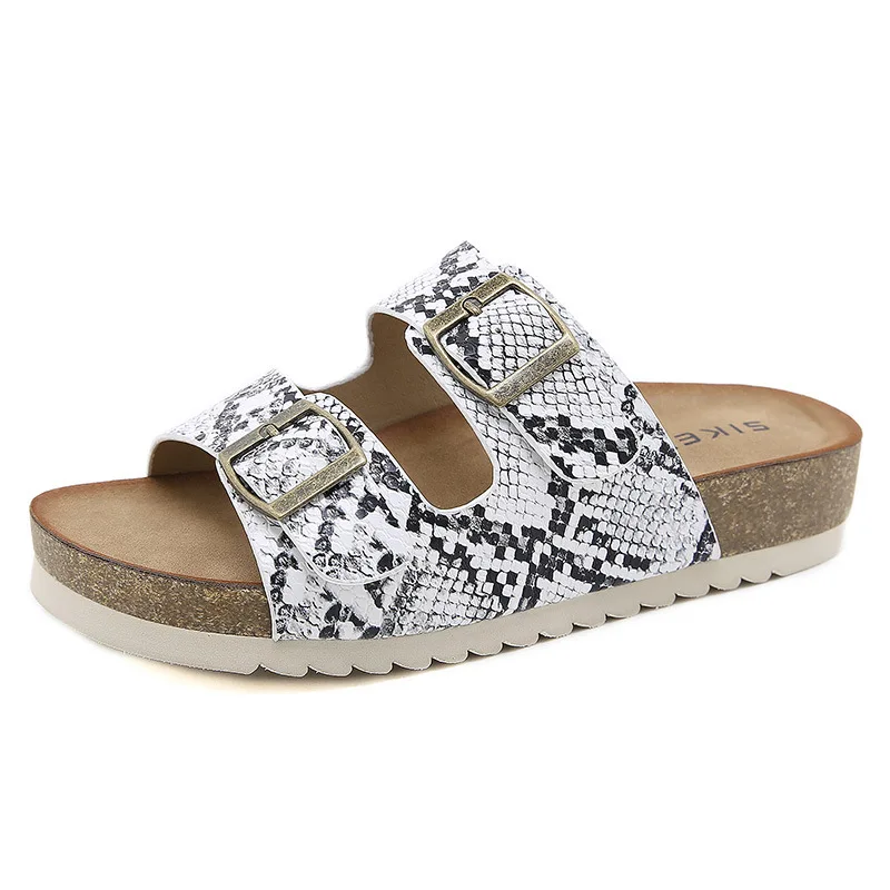 

Women's Summer 2021 Beach Slippers Serpentine Double Buckle Non-slip Cork Slides Female Flip Flops Ladies Sandals Home Shoes