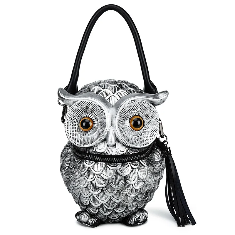 

Night Owl Handbag Cute Messenger Bag Animal Round Ball Female Shoulder Bag Casual PU Leather Bag Emboss Relief Cross Body Bag