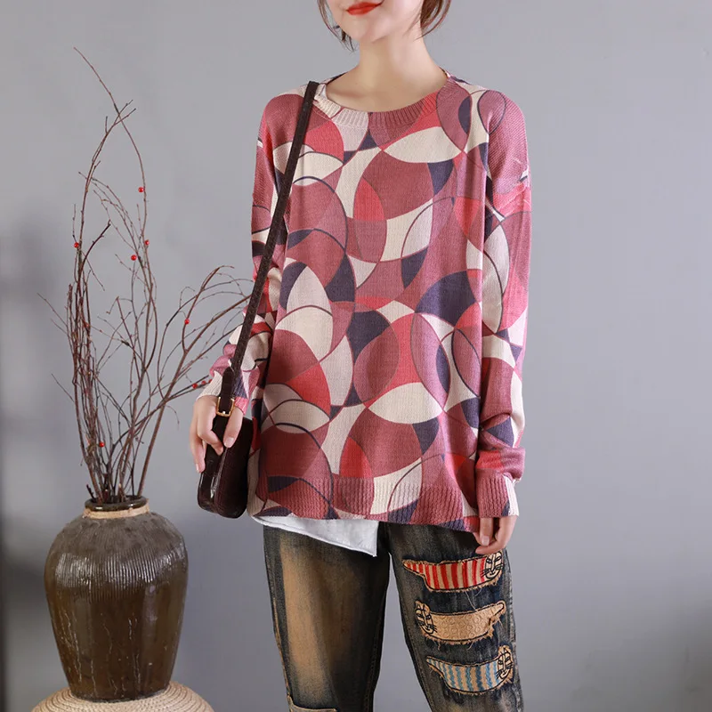 Осенний свитер женский ретро Свободный вязаный пуловер 2019 Новый Ретро-топы