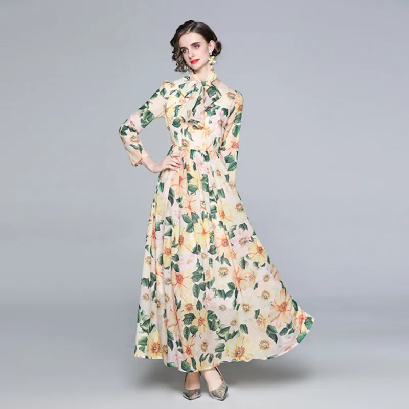 

Женское шифоновое платье макси, дизайнерское длинное платье с принтом, праздничное пляжное платье с широкой юбкой, новинка 2021