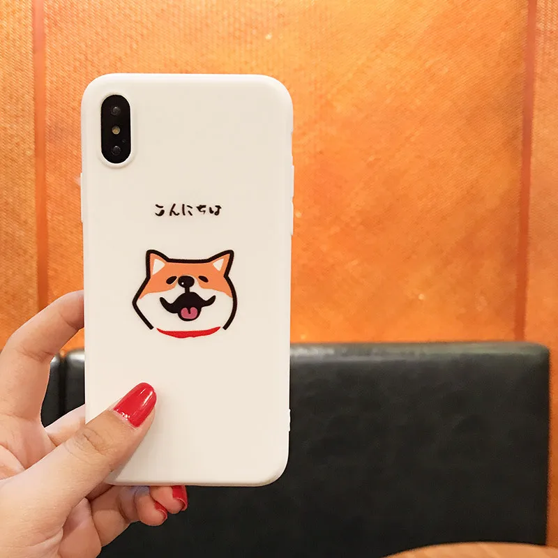 

Japanese Simple Solid color cartoon Corgi phone case For coque iphone 7 puls 8 plus case silicon shell for iphone cover X XR XS