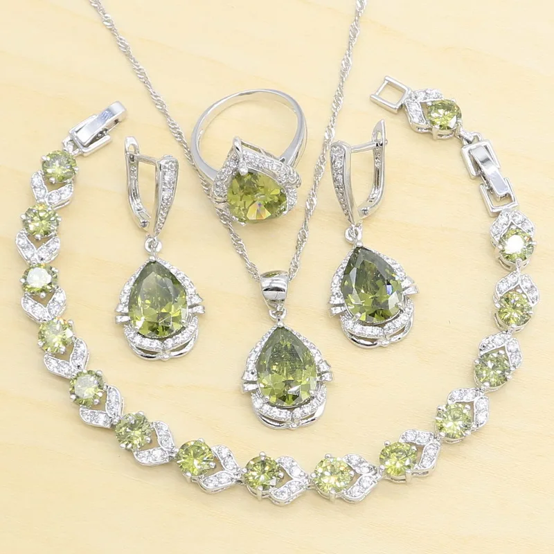 Свадебные ювелирные наборы из серебра 925 пробы для женщин оливково-зеленые
