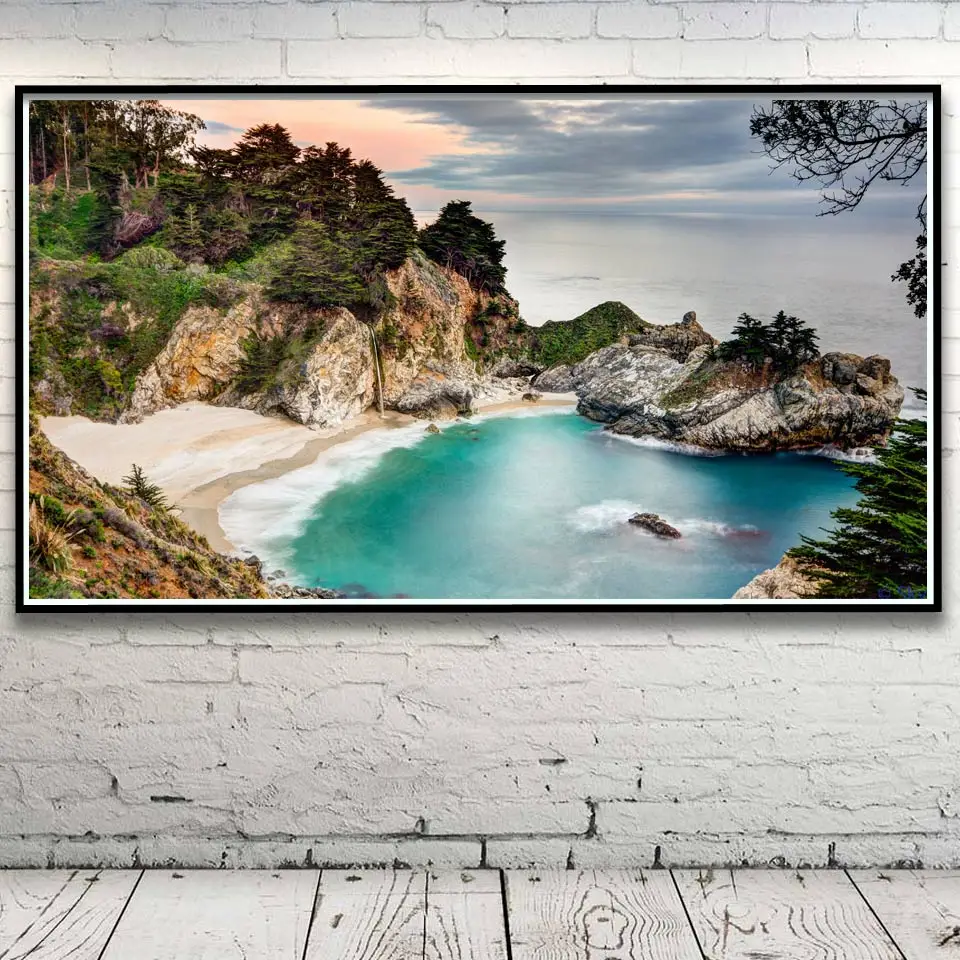 Река горы деревья облака пейзаж холст картина природные пейзажи художественные