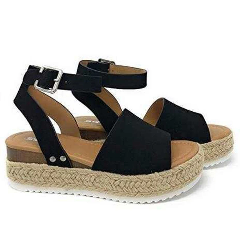 2020 летние женские туфли на танкетке с открытым носком Женские платформе пряжкой