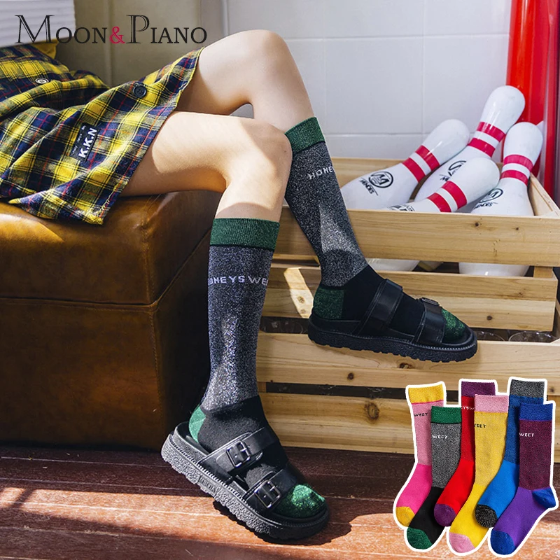 Чулки женские полосатые с надписью разноцветный чулок | Женская одежда