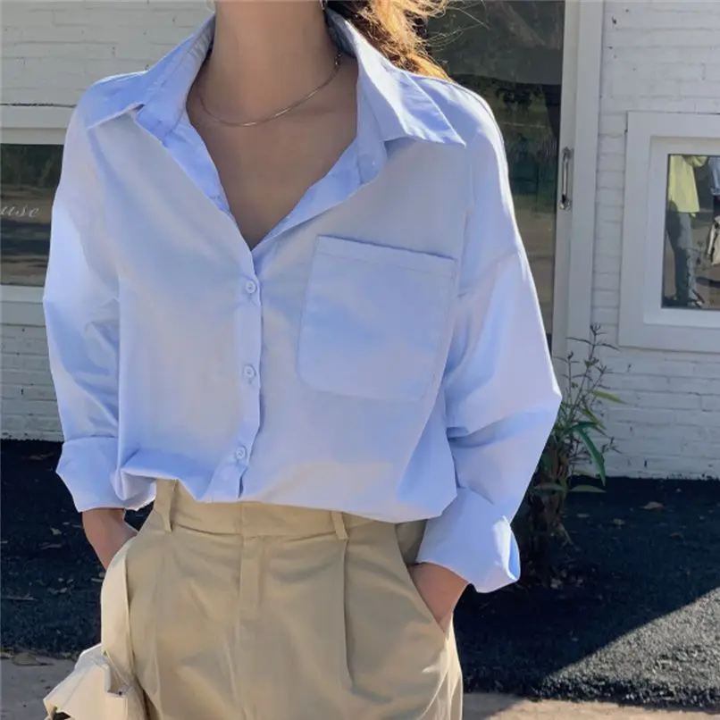 

HziriP Outwear Basic Full Sleeves All Match Stylish New Solid 2021 Women Tops Brief Autumn Casual Elegance Femme Loose Shirts