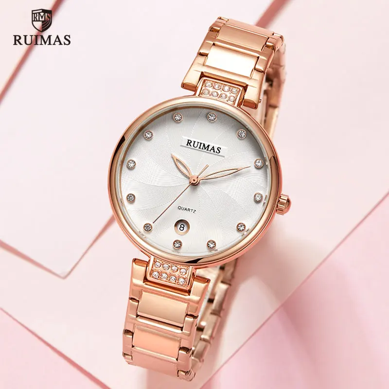Ruimas роскошные женские часы браслет из нержавеющей стали наручные лучший бренд