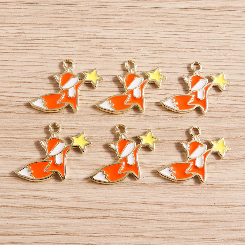 

10pcs 25*19mm Cartoon Animal Charms for Jewelry Making Enamel Fox Star Charms Pendant Fit Necklaces Drop Earrings DIY Craft Gift