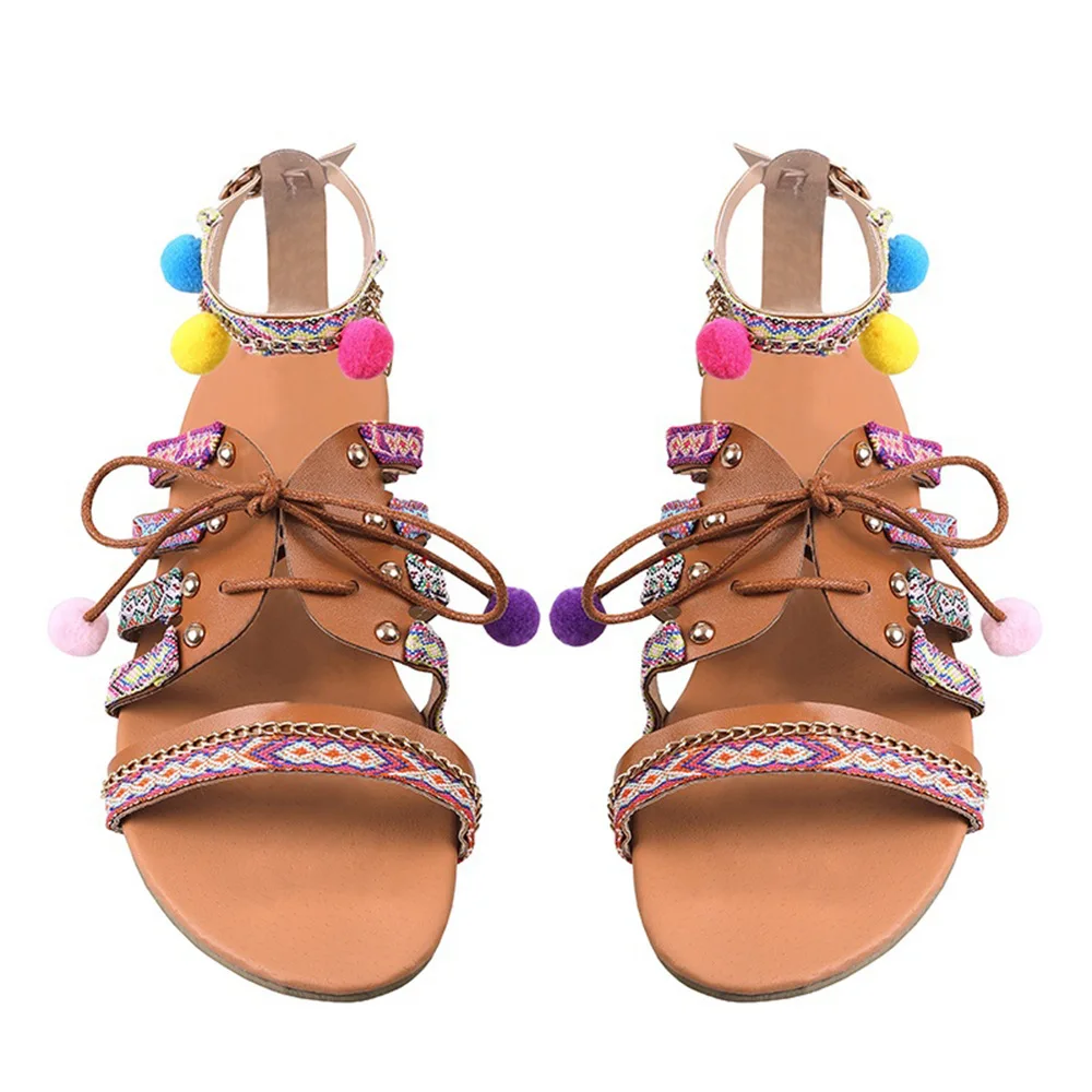 MECEBOM женские летние сандалии на плоской подошве богемные пляжные шлепанцы