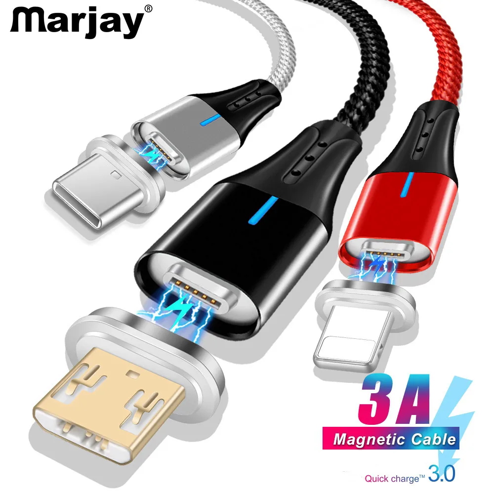 Магнитный зарядный Micro USB кабель Marjay для мобильного телефона iPhone samsung Xiaomi QC3.0, быстрое магнитное зарядное устройство, кабель usb type-C