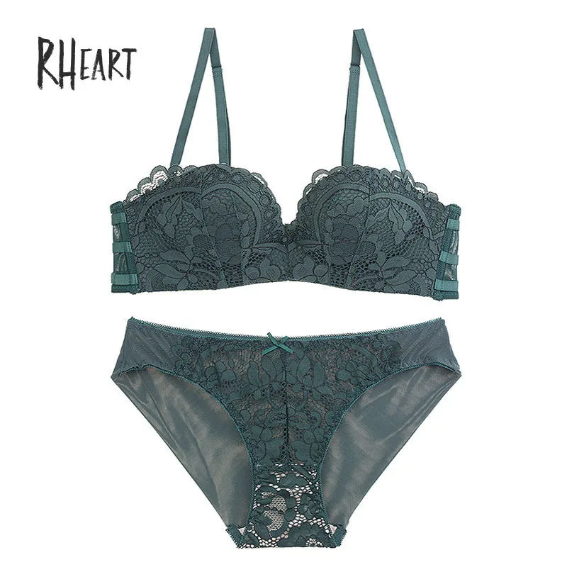 

Roseheart Women Fashion Green Sexy Lingerie Bralette Padded Bras Wireless Cotton Panties Underwear Push Up Bra Sets B Japanese