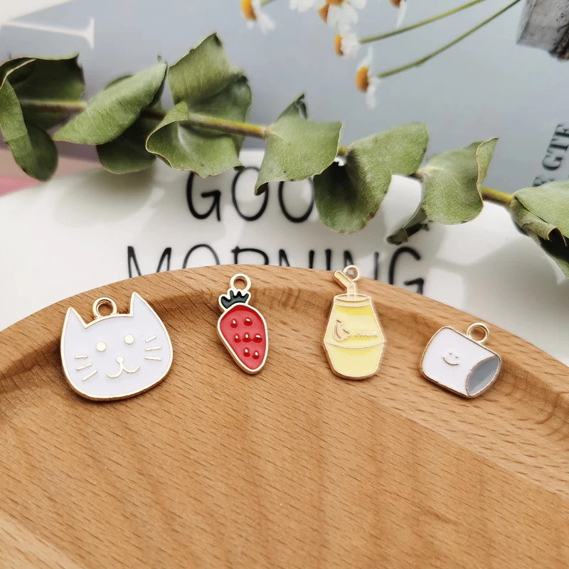 

20pcs/pack Lovely Enamel Metal Charms Cat Face Carrot Milk Bottle Roll Paper Earrings Charm Pendants Fit DIY Jewelry Making