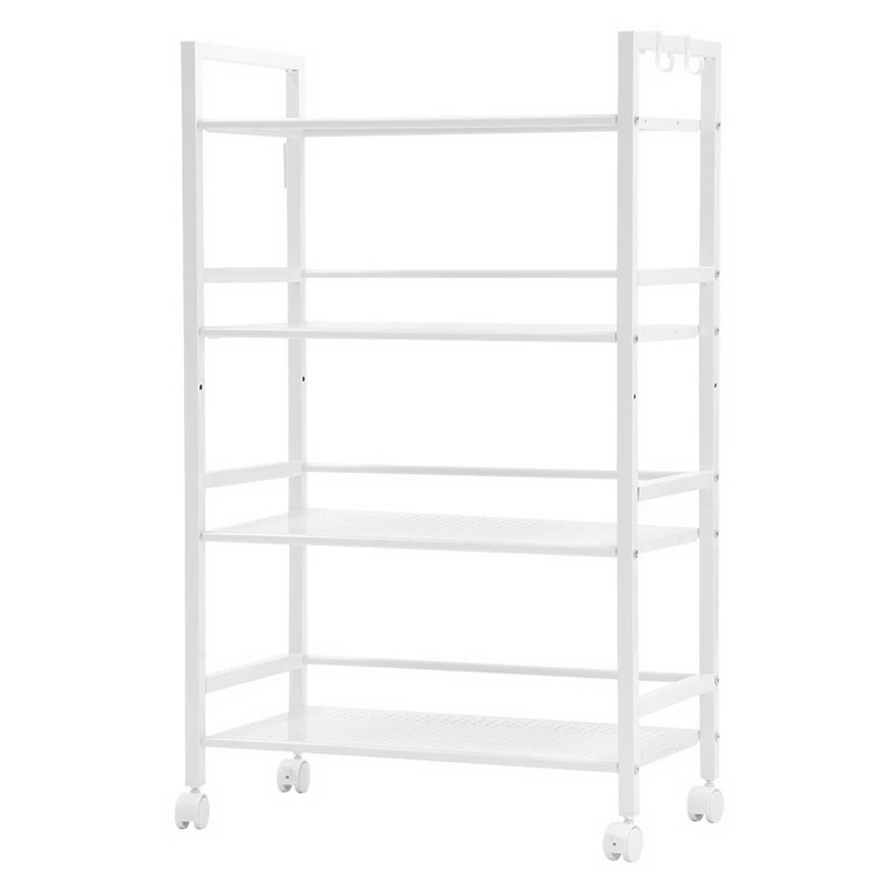 

4 Tier Storage Organizer Rack Movable Kitchen Bathroom Shelf Metal Rolling Trolley Cart Basket Stand Wheels Save Space Holder