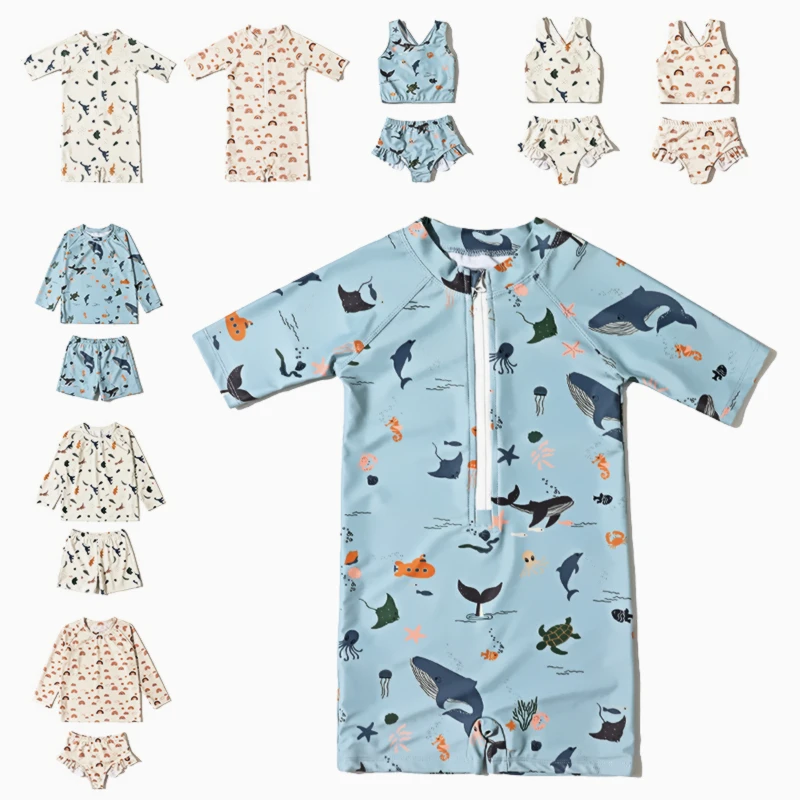 Купальник для мальчиков и девочек бикини малышей цельные купальники с длинным