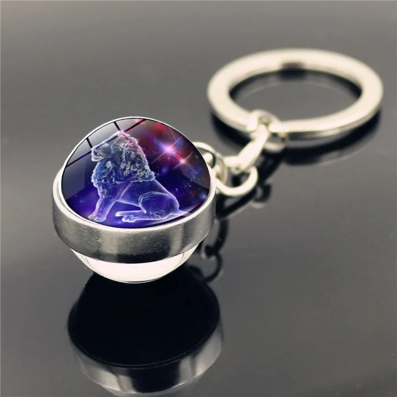 

12 Constellation Keychain Glass Ball Pendant Zodiac Key Rings Jewelry Birthday Gift Scorpio Leo Libra Sagittarius Aries Keyrings