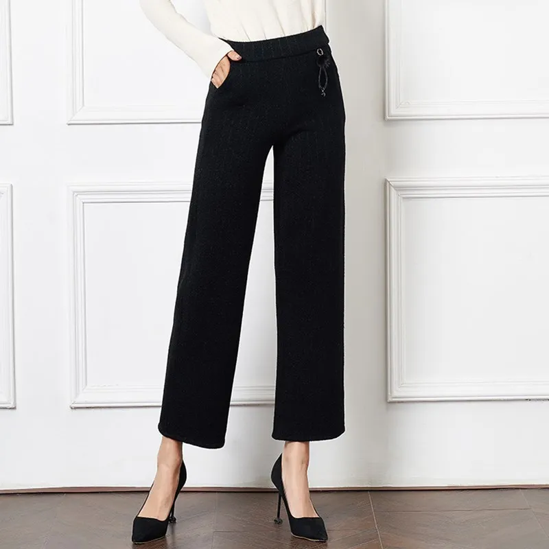 

2020 Autumn New Women'S Europeanfashion Casual Loose Belt Wide Leg Pants Thickening Factory Wholsale