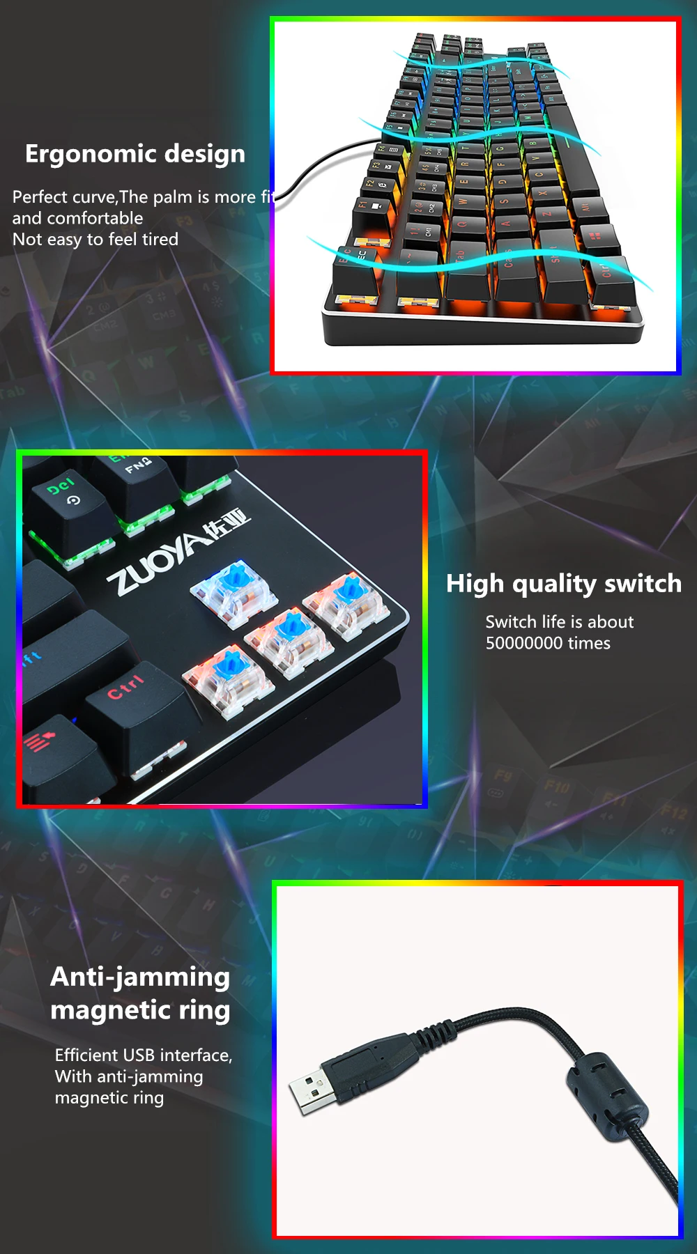 Оригинальная игровая механическая клавиатура ZUOYA X76 USB Проводная 87 клавиш с RGB